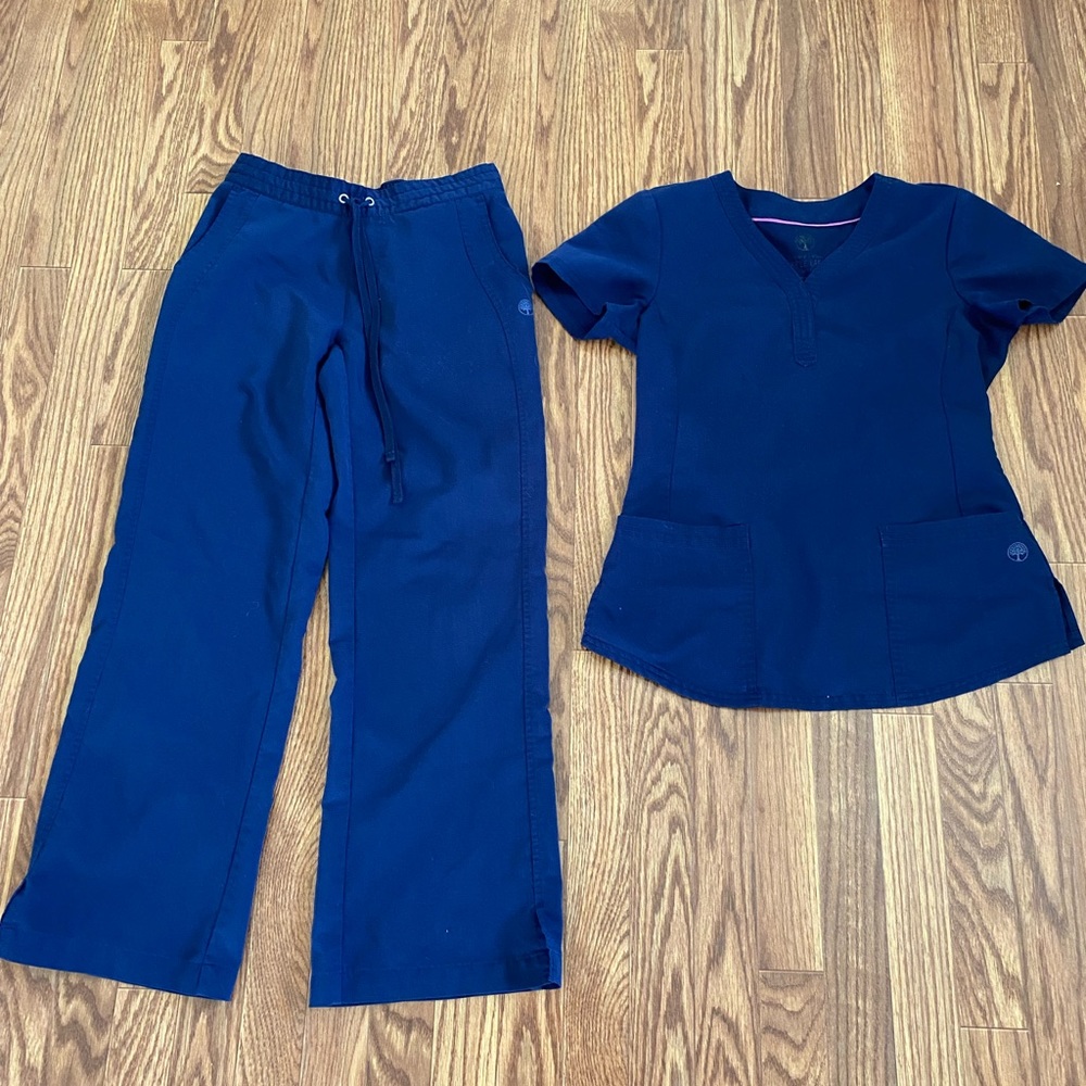 Healing Hands Purple Label Navy Scrub Set Top XS Pants XS Petite